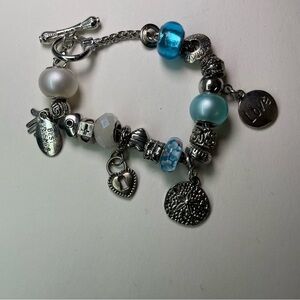 Best Friends Silver and Blue Tone Charm Bracelet with Toggle Closure